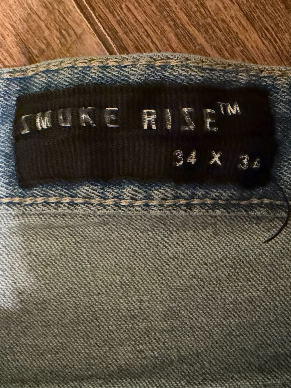 Smoke Rise distressed moto biker jeans